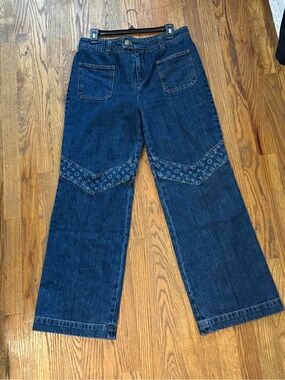 Authentic Louis Vuitton Women’s Wide-Leg Jeans with Logo Trim size 12